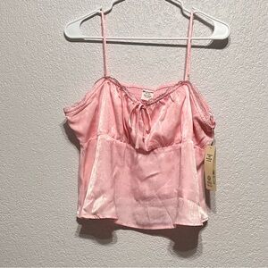 No Boundaries Satin Cami with Lace Trim and Tie, Women's size light pink XXL-20